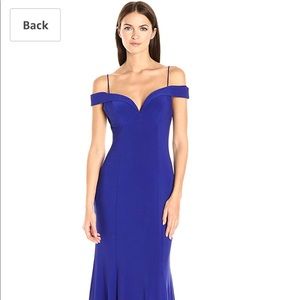 Adrianna Papell Navy Mermaid Off the Shoulder Gown